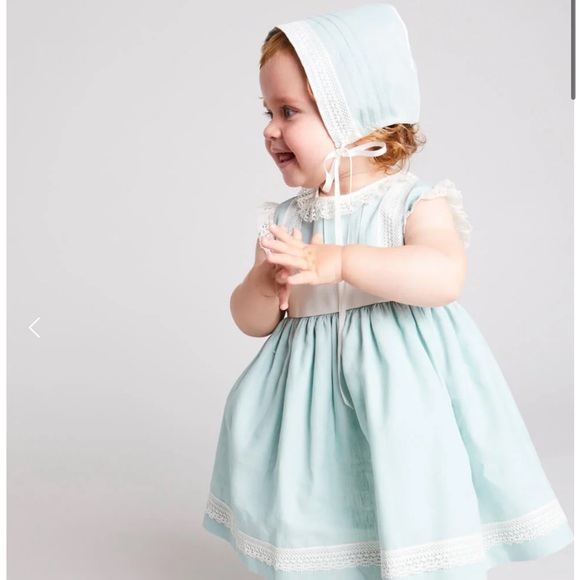 Pepa London Lace Trim Ivory Bow Dress in Teal - Picture 3 of 6